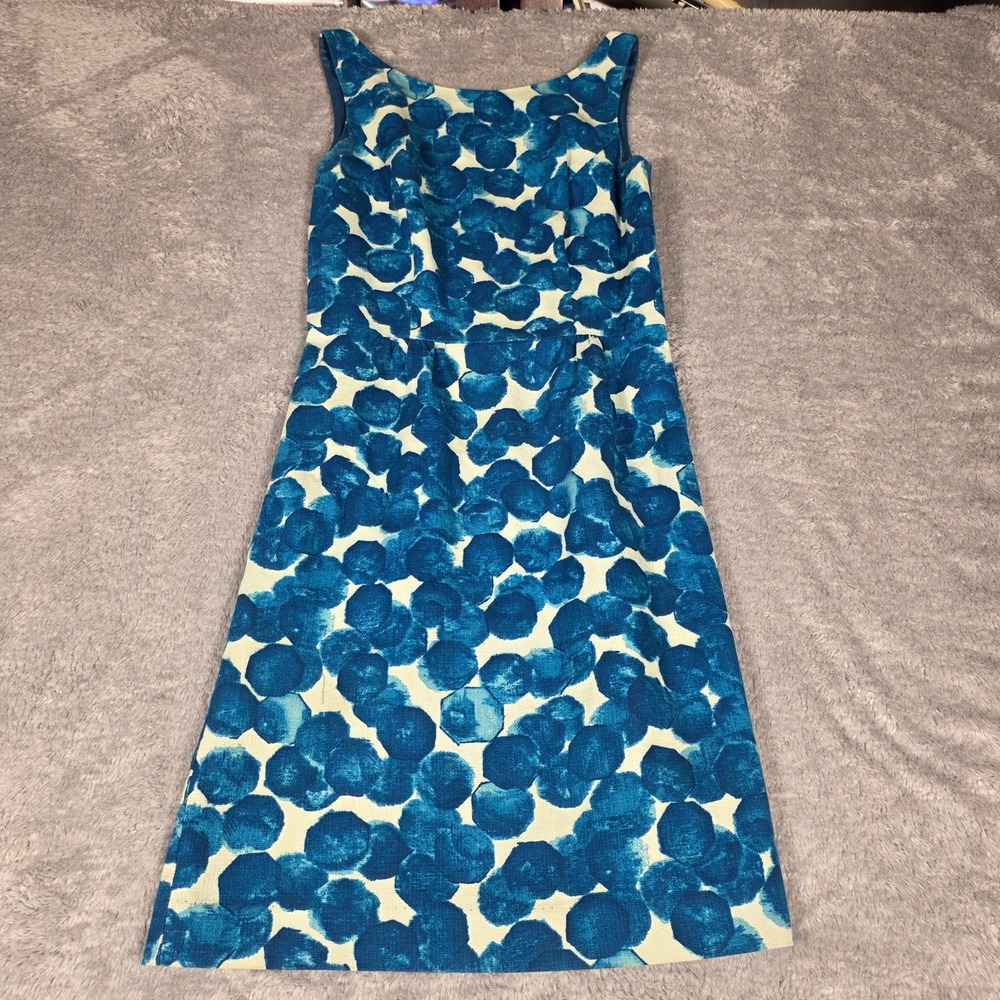 Tabitha Anthropologie Dress Womens 2 Blue White Cotton Polka Dot Sheath V-Back‎